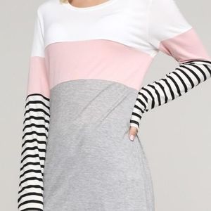 STRIPED LONG SLEEVE COLOR BLOCK TOP